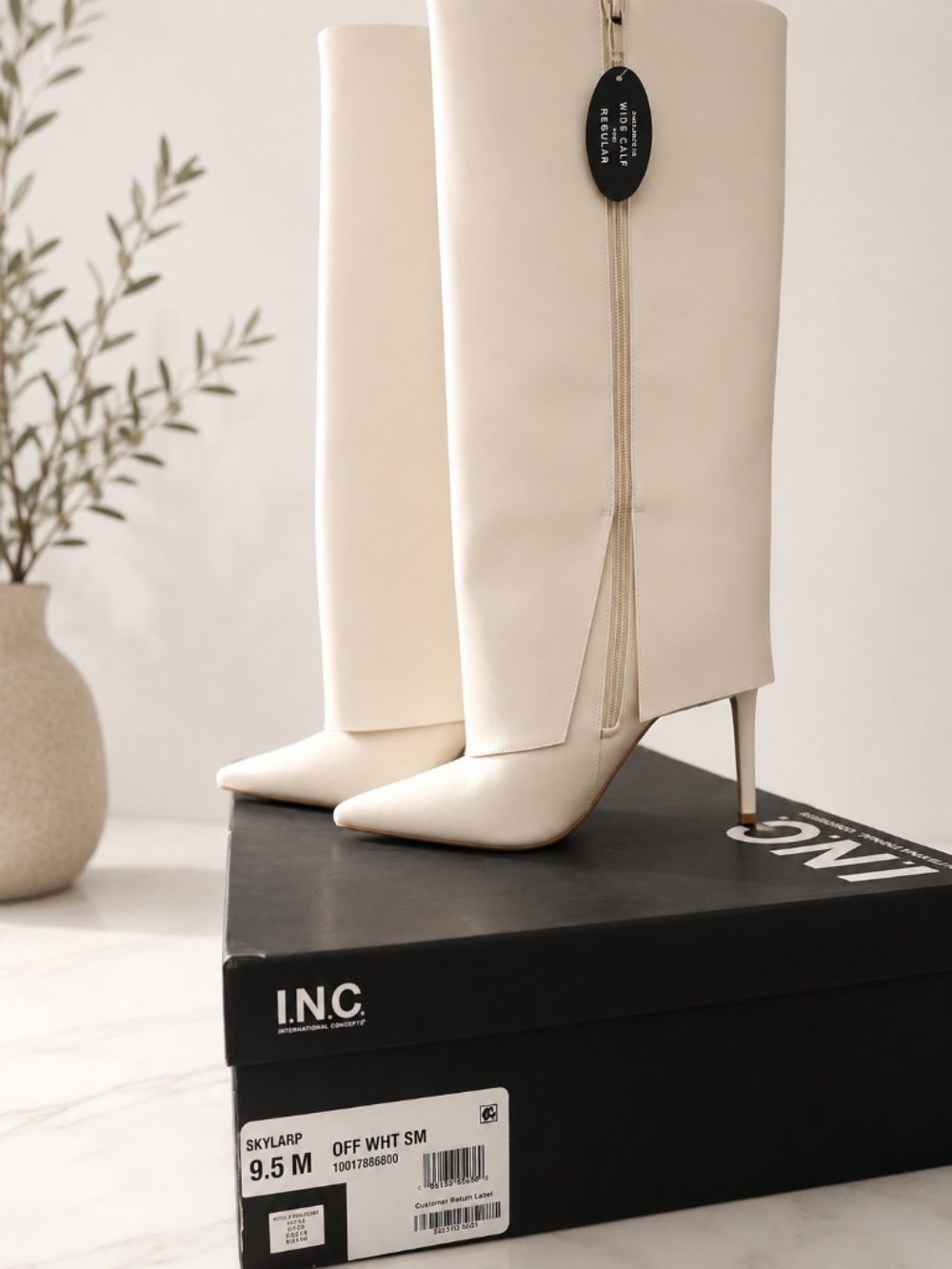 INC International Concepts Off-White Pointed Toe Knee-High Stiletto Boots